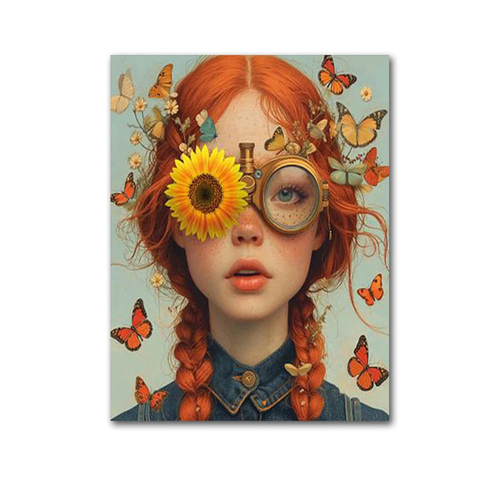 Muse mit Blumen – Leinwanddruck mit Vintage-Charme