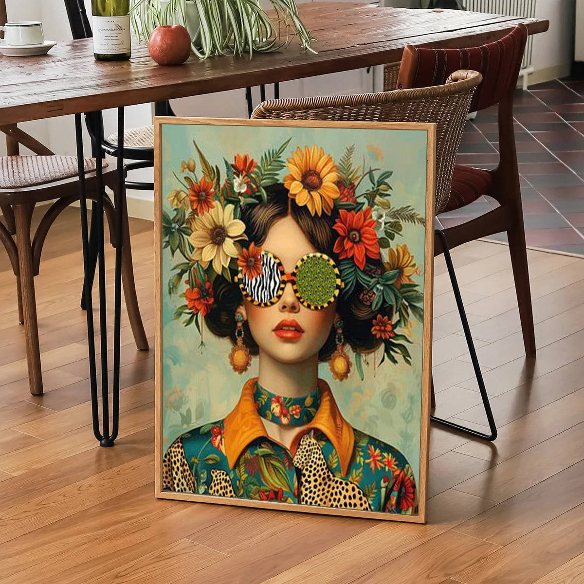 Muse mit Blumen – Leinwanddruck mit Vintage-Charme