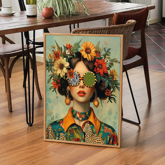 Muse mit Blumen – Leinwanddruck mit Vintage-Charme