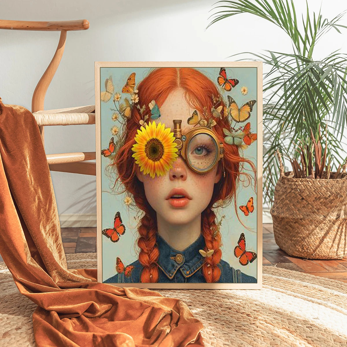 Muse mit Blumen – Leinwanddruck mit Vintage-Charme