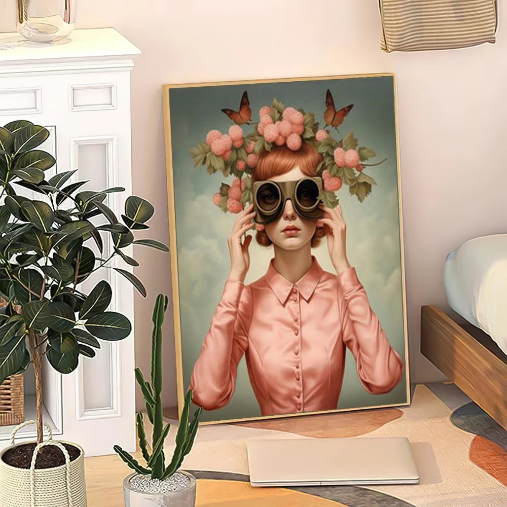 Muse mit Blumen – Leinwanddruck mit Vintage-Charme