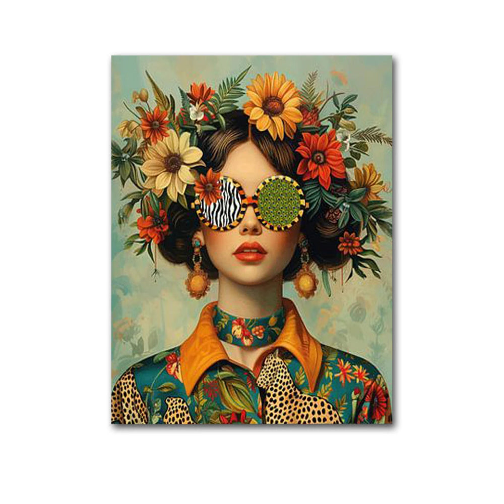 Muse mit Blumen – Leinwanddruck mit Vintage-Charme