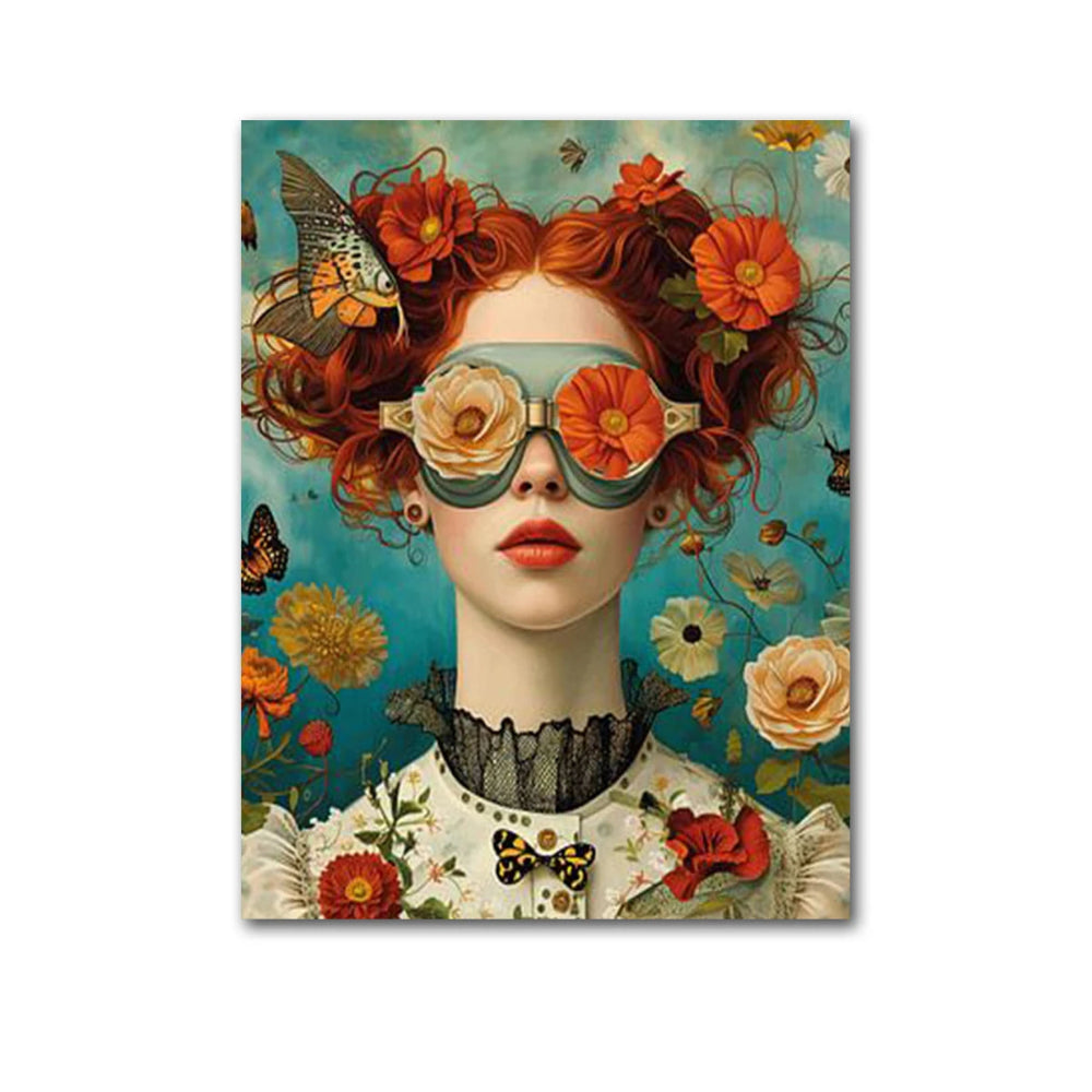 Muse mit Blumen – Leinwanddruck mit Vintage-Charme