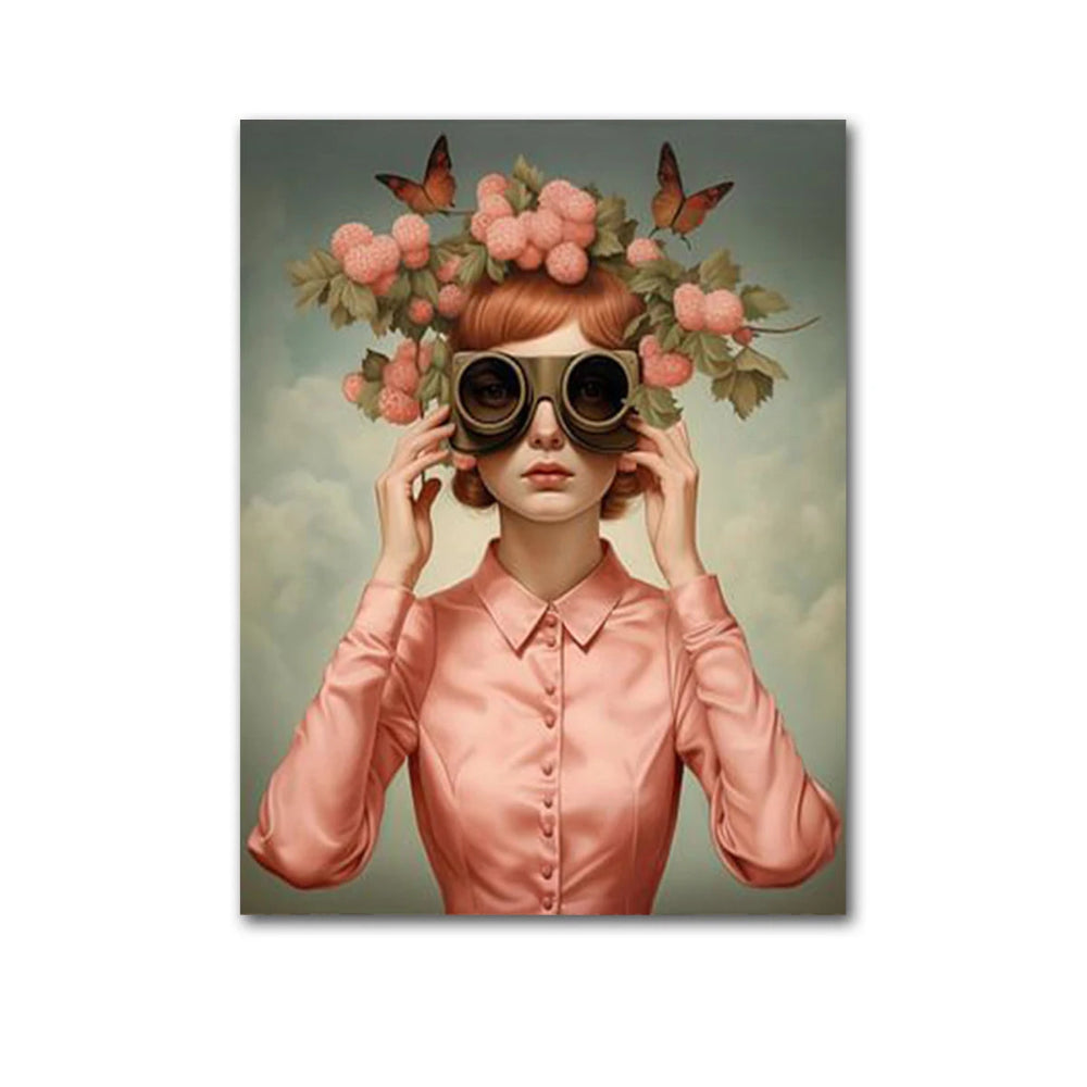 Muse mit Blumen – Leinwanddruck mit Vintage-Charme